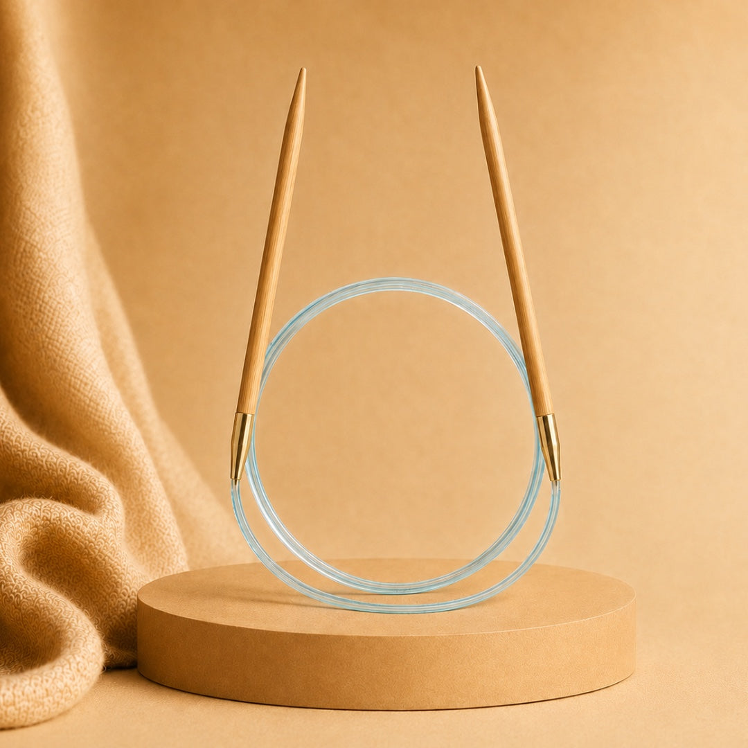 Aiguilles circulaires à pointes en bambou, reliées par un câble souple