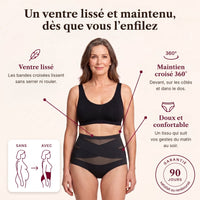 Koré Galbe, culotte gainante taille haute à bandes croisées, portée