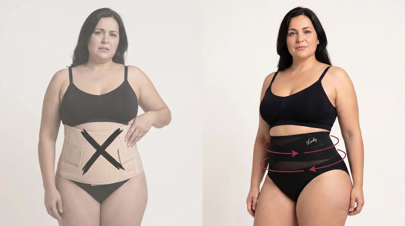 Une gaine rigide qui ne comprime que l'avant, à côté du maintien à 360° de Koré Galbe