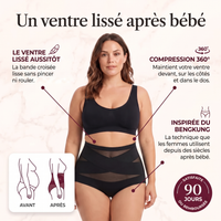 Culotte gainante post-partum Koré Galbe noire portée : un ventre lissé après bébé